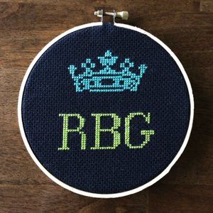 Ruth Bader Ginsburg, RBG, cross stitch handmade artwork